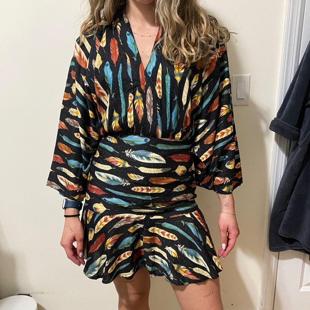 FARM RIO NWOT Feather Print Minidress